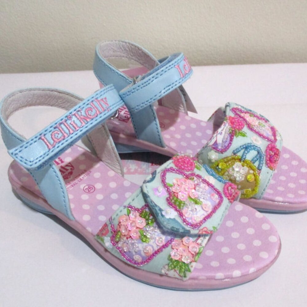 Lelli Kelly Italy Sparkly Beaded Toddler Girls Sandals Shoes size 6 NEW Blue